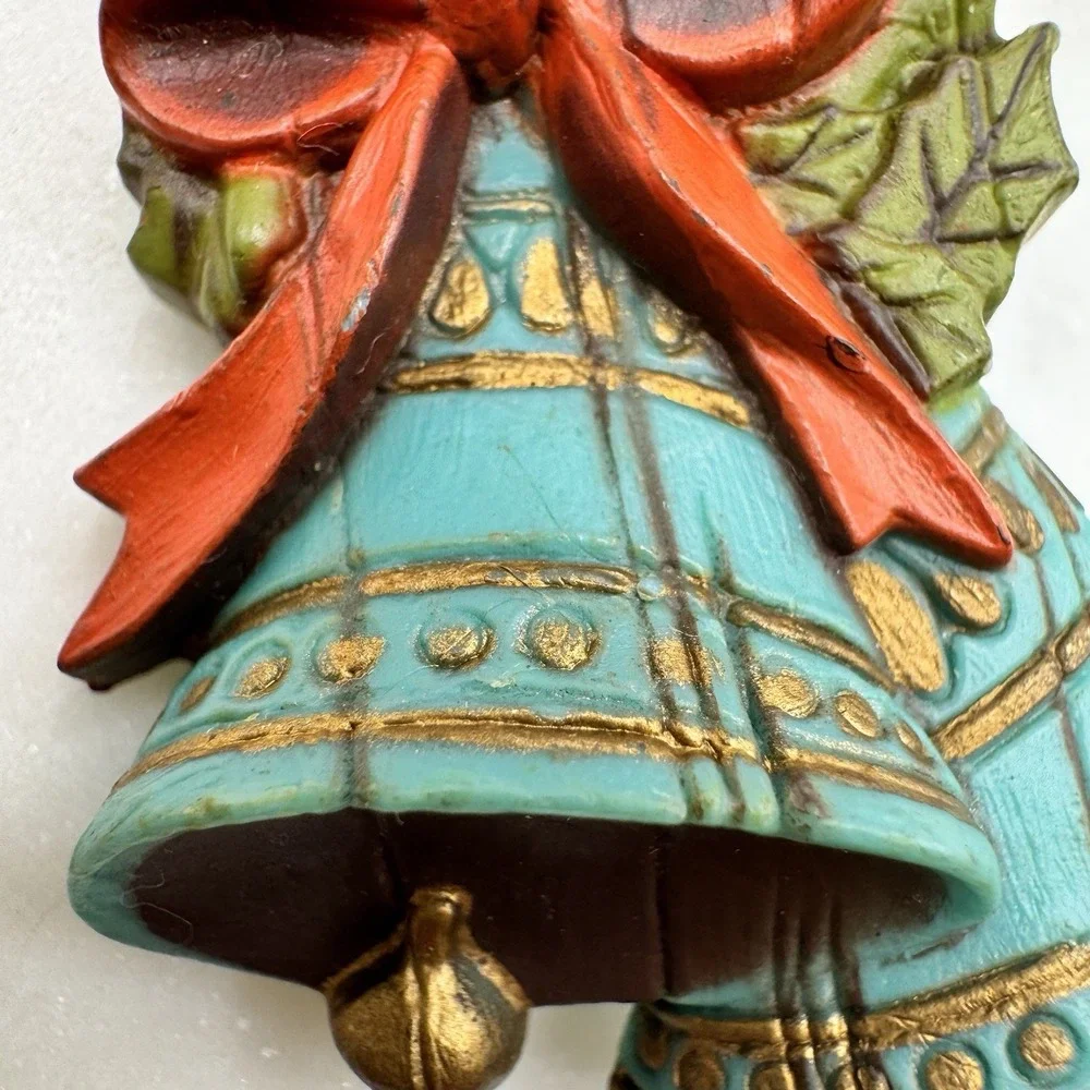 Vintage Christmas Bells‎ Brooch Red Bow Holly Holiday Pin Blue Bell Vintage